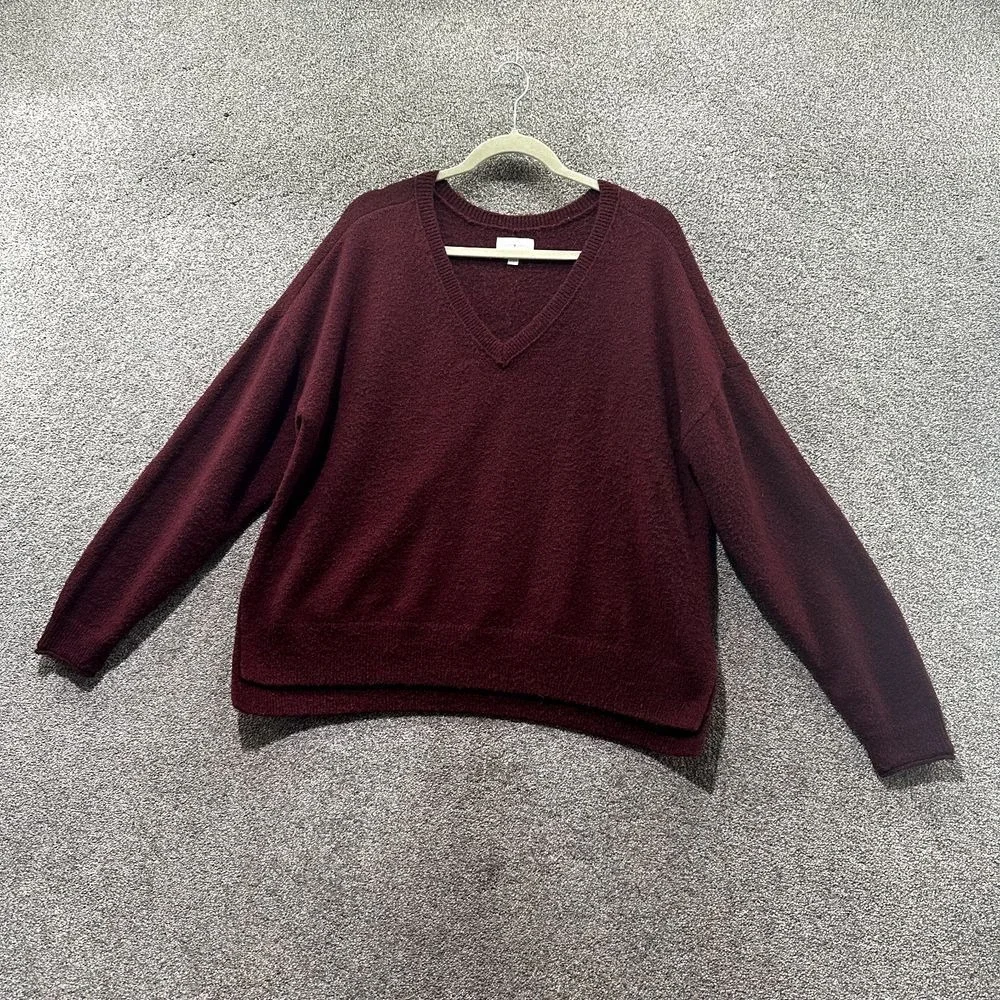 Lucky Brand Pullover Sweater Men L Burgundy V Neck Wool Blend Long Sleeve